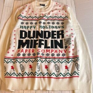 The Office Dunder Mifflin Holiday Ugly Sweater Knitted Look White Elephant